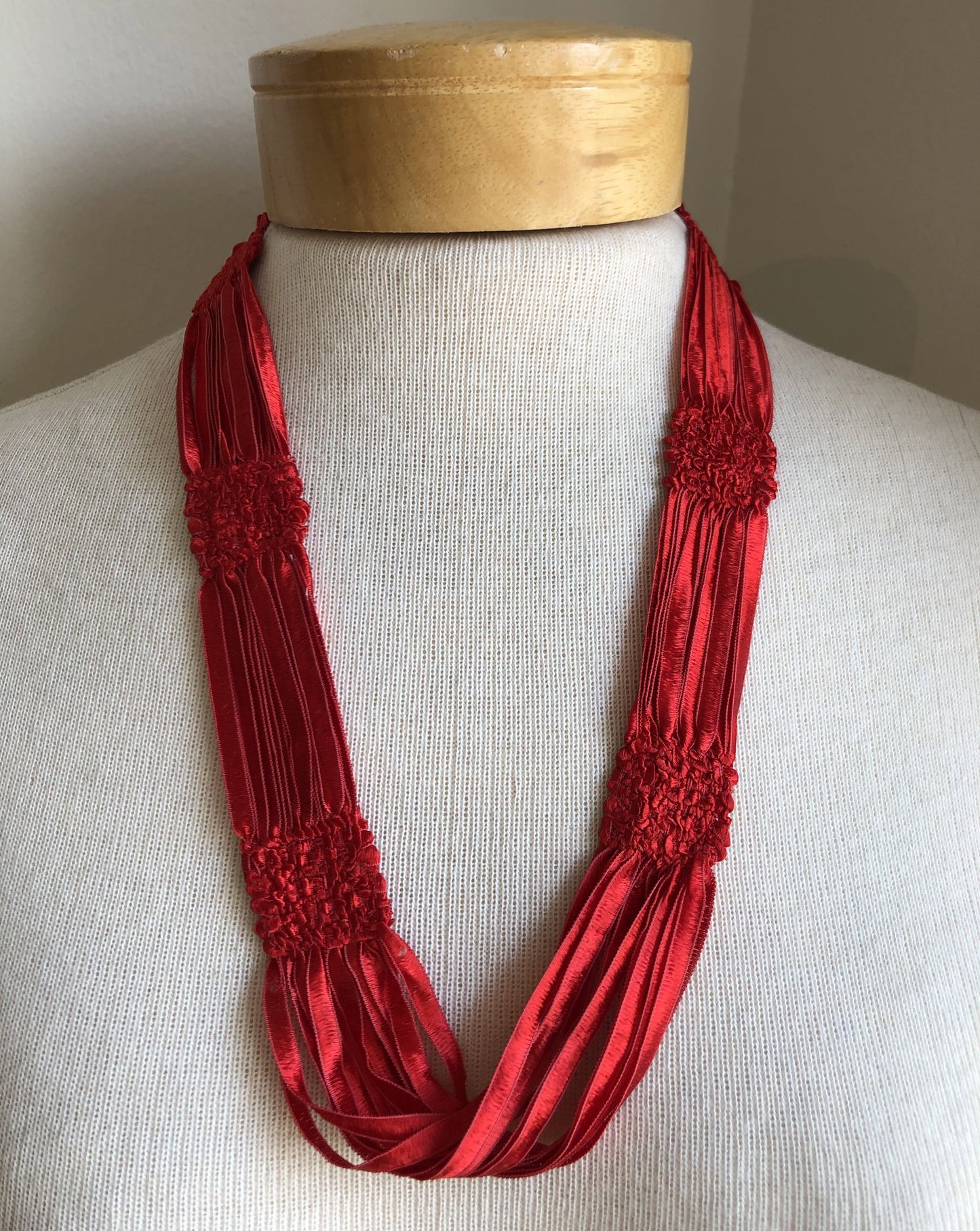 Handwoven Ribbon Necklace - Red