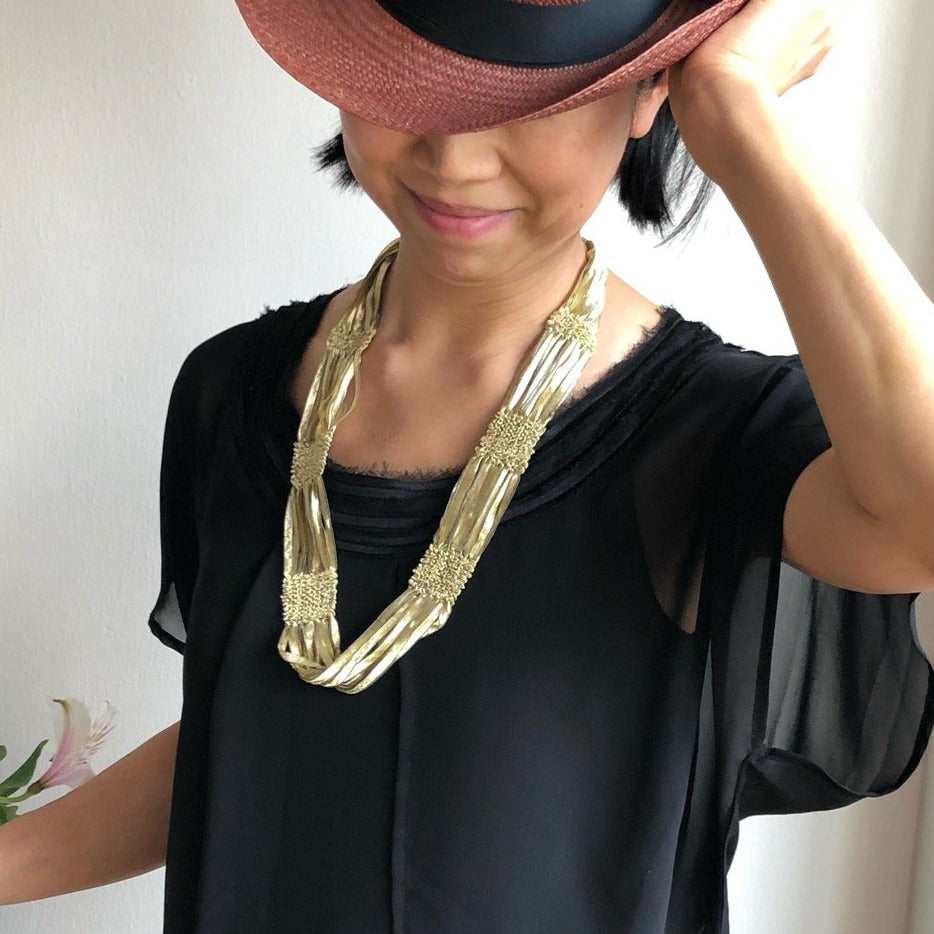 Handwoven Ribbon Necklace - Gold
