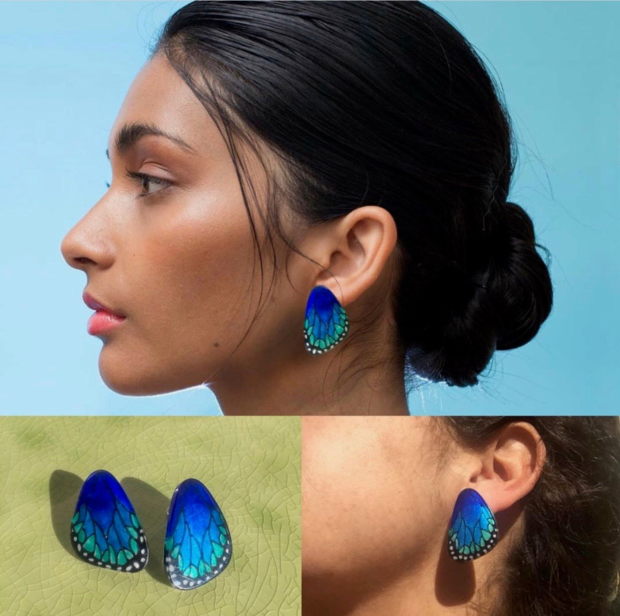 Handpainted Butterfly Earrings - Blue Morpho - Mini