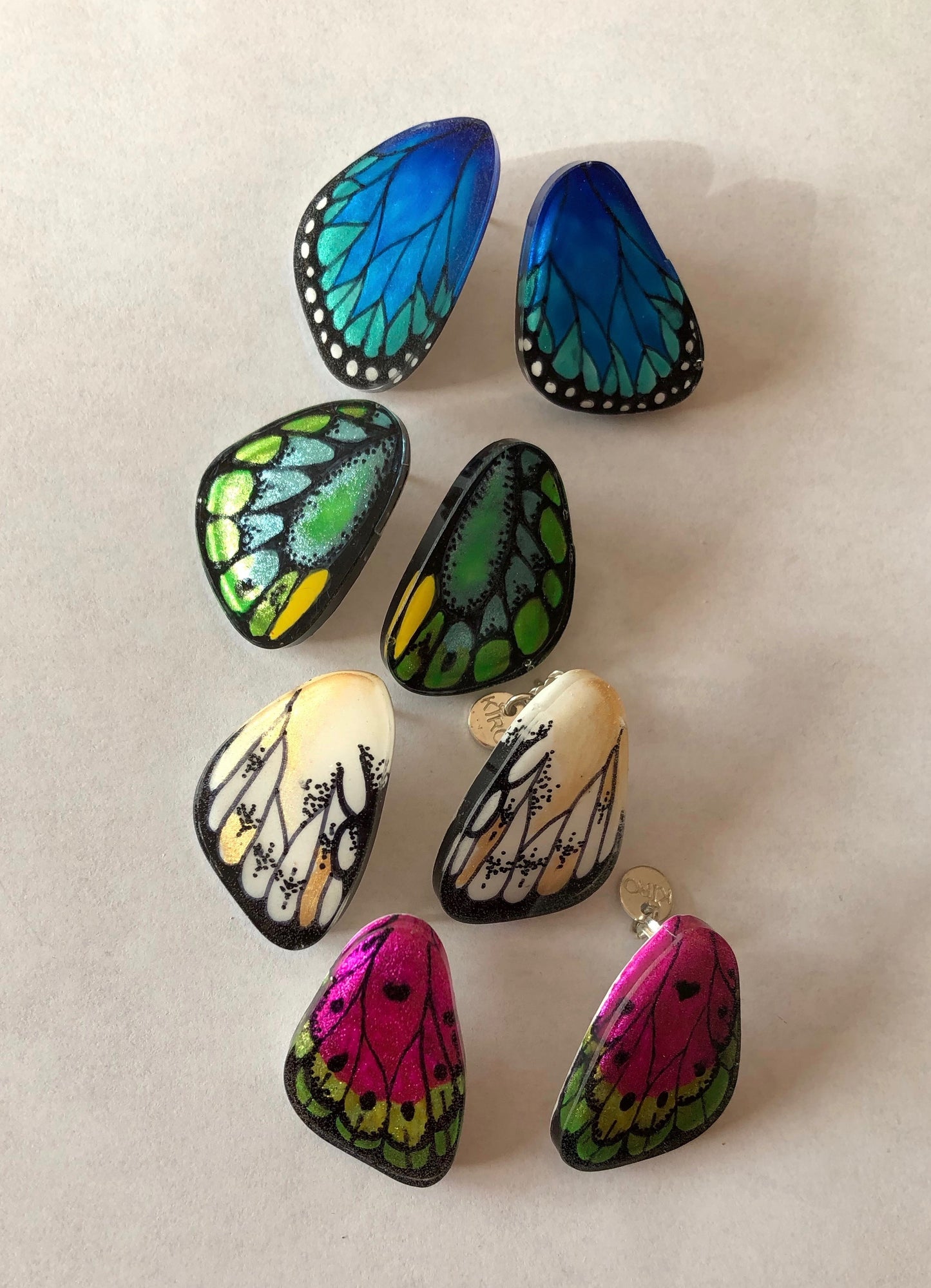 Handpainted Butterfly Earrings - Fuchsia Pink and Green - MIni