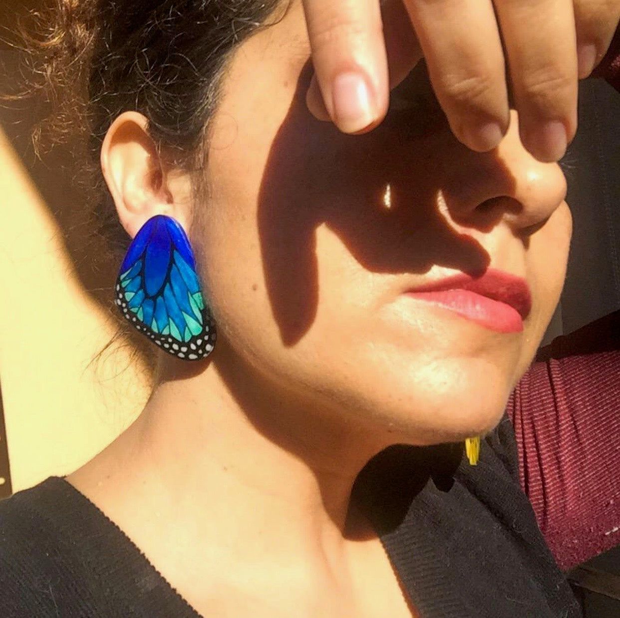 Handpainted Butterfly Earrings - Blue Morpho - Large