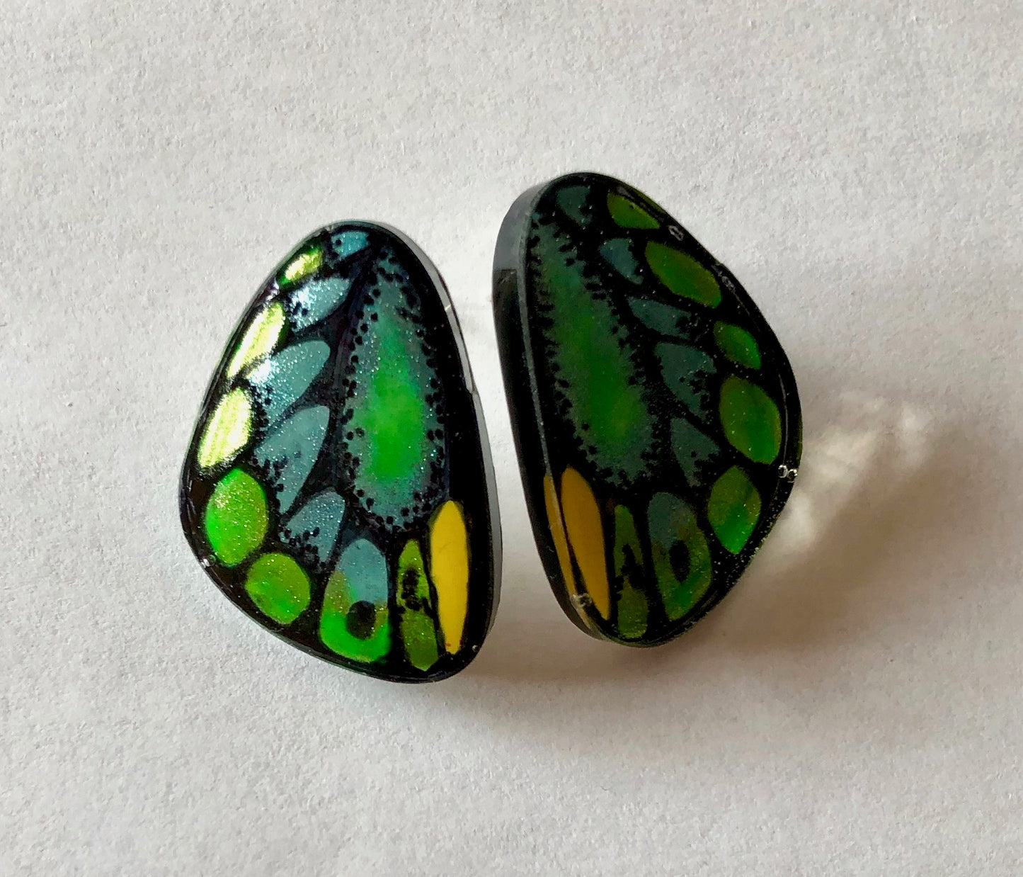 Handpainted Butterfly Earrings - Green Birdwing - Mini
