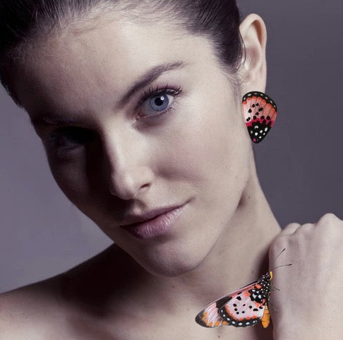 Handpainted Butterfly Earrings - Pink and Black - Acrea - Mini