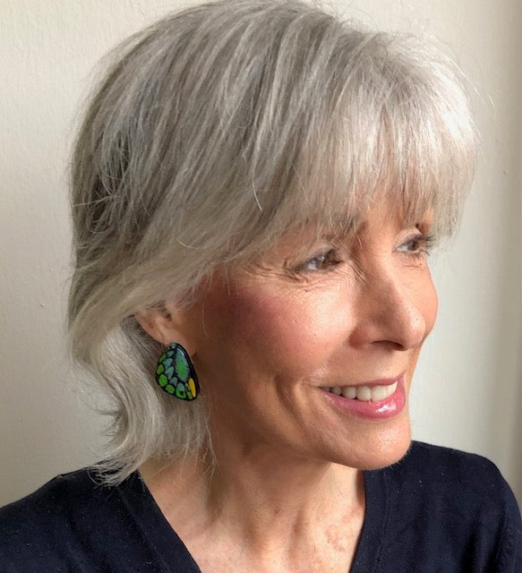 Handpainted Butterfly Earrings - Green Birdwing - Mini