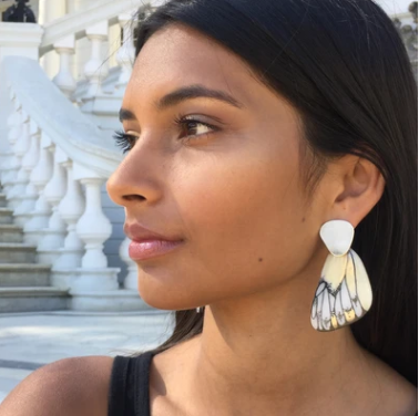 Handpainted Butterfly Earrings - Silver Dangle- White Tatochila - Large