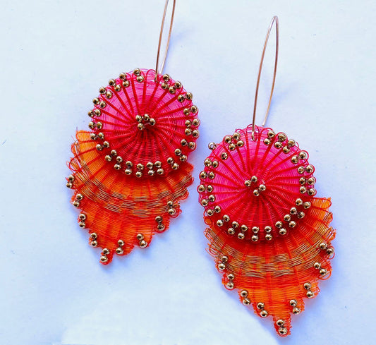 Crin Earrings with Brass Beads by Chantal Bernsau - Pink and Orange