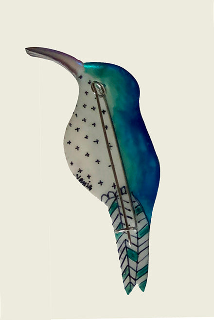 Handpainted Juan Fernandez Hummingbird Pin - Green and Blue