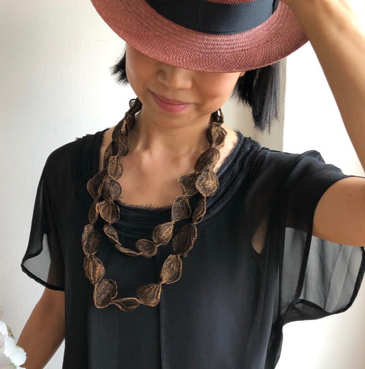 Copper and Black Silk Mesh Necklace