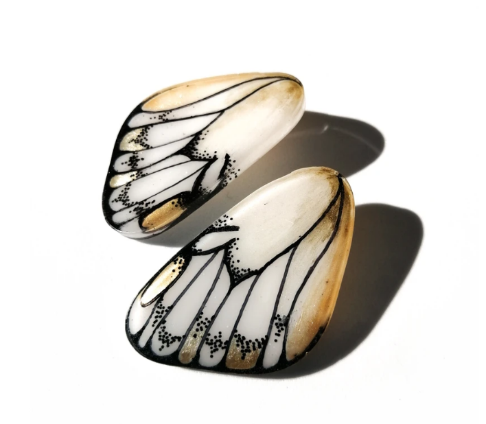 Handpainted Butterfly Earrings - White Tatochila - Mini