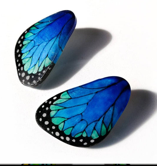 Handpainted Butterfly  Earrings - Blue Morpho - Mini