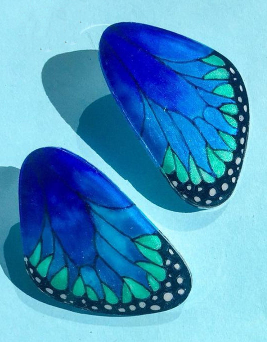 Handpainted Butterfly Earrings -  Blue Morpho - Large