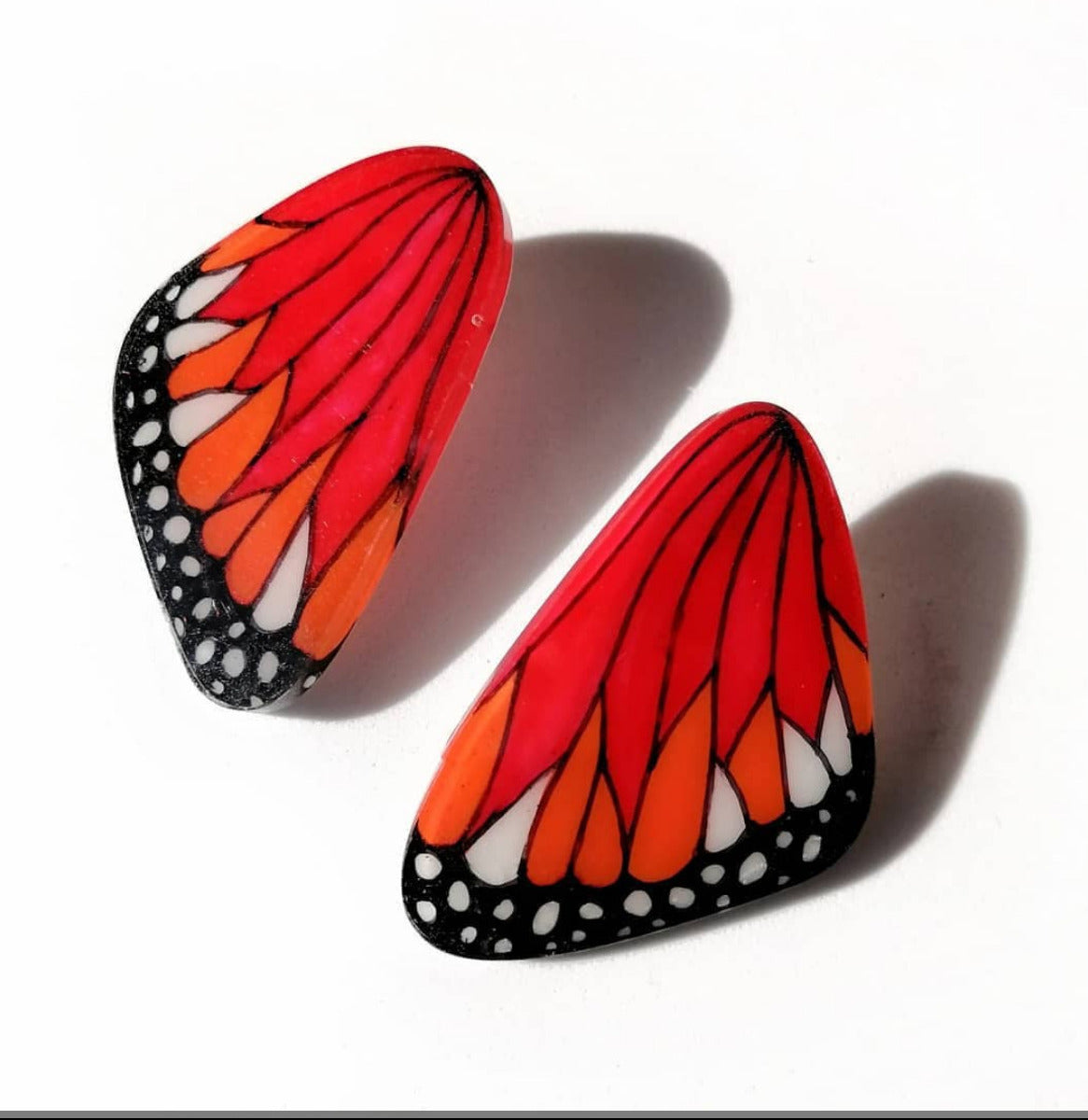 Handpainted Butterfly Earrings - Red Monarch - Mini