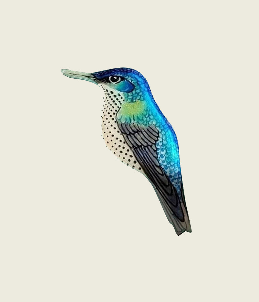 Handpainted Juan Fernandez  Hummingbird Pin - Green and Blue