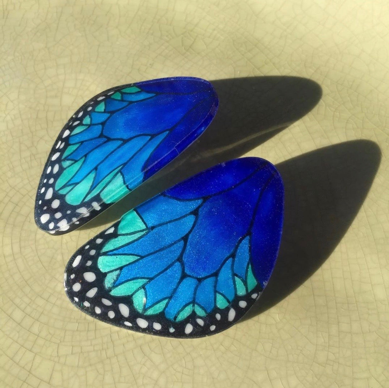 Handpainted mini Blue Morpho butterly wing earringsmine