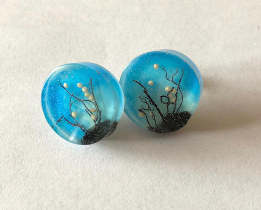 Microlandscape  Earrings - Ocean Blue Dot - Small