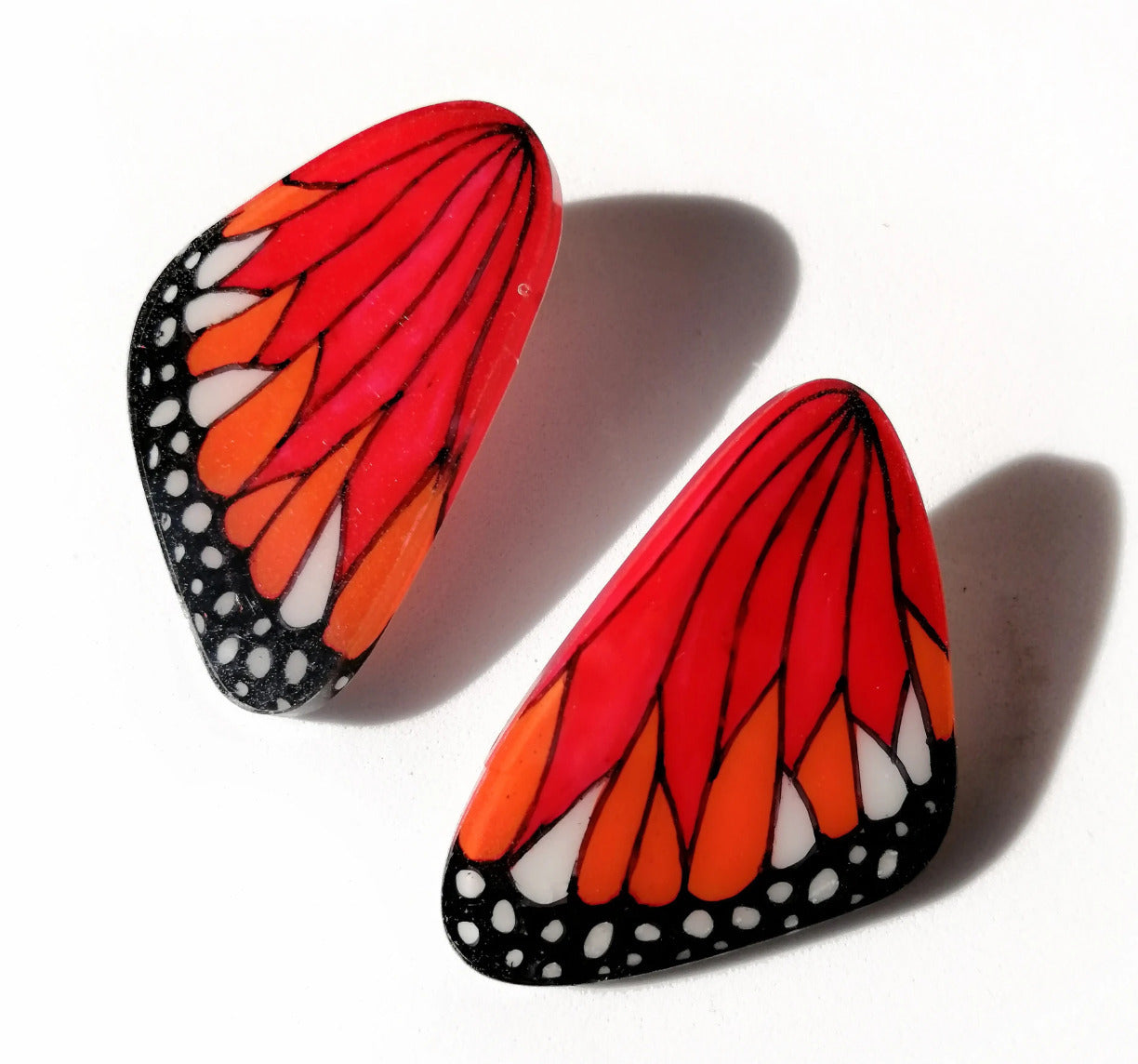 Handpainted Butterfly Earrings - Red Monarch - Large