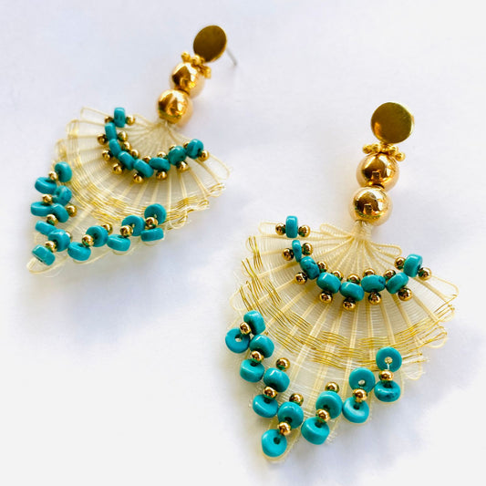 Crin Earrings with Copper Beads by Chantal Bernsau- White with Turquoise
