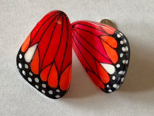 Handpainted Butterfly Earrings - Red Monarch - Mini