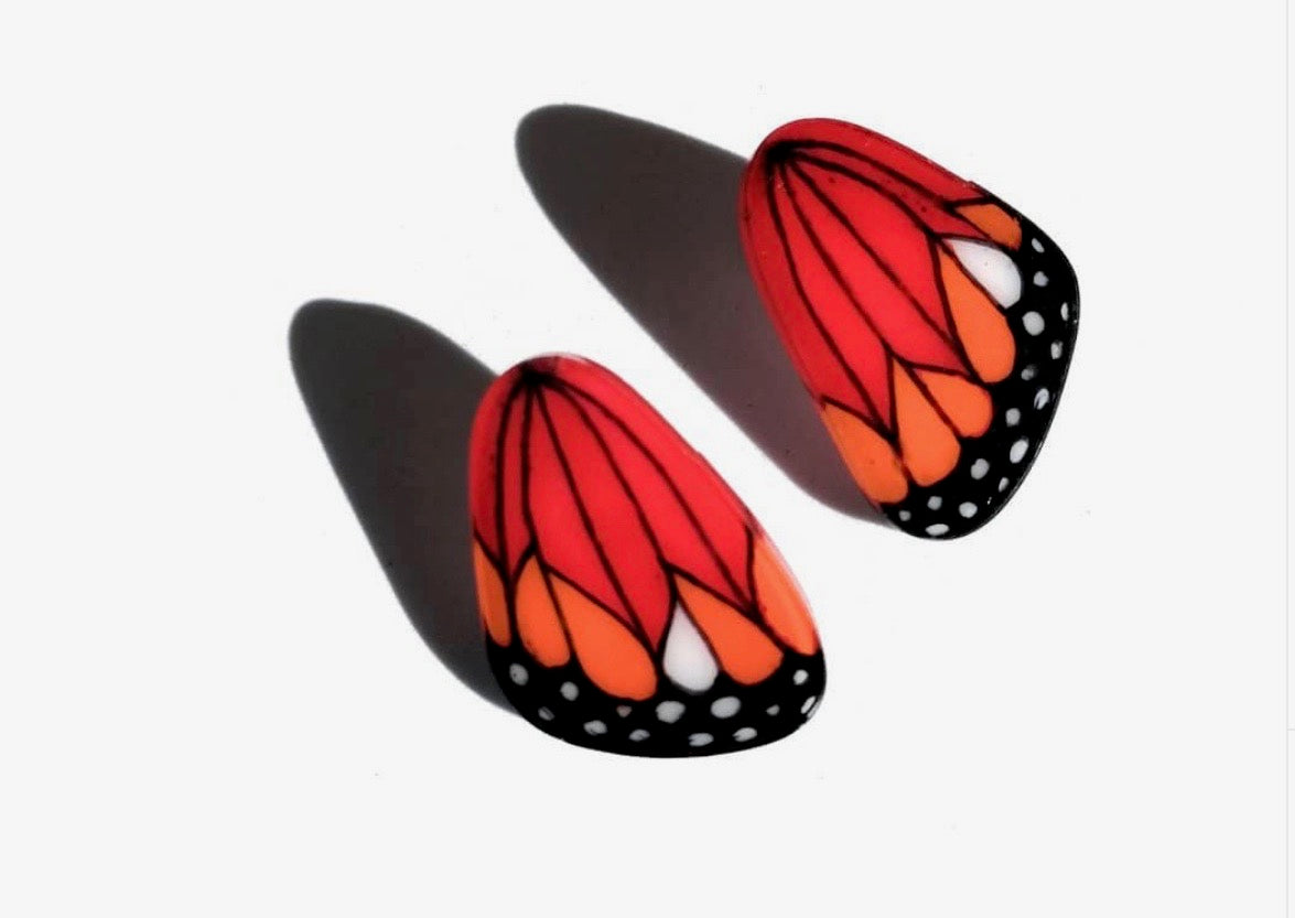 Handpainted Butterfly Earrings - Red Monarch - Mini