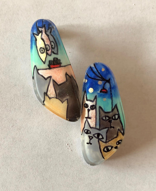 Handpainted Cat Earrings - Mini