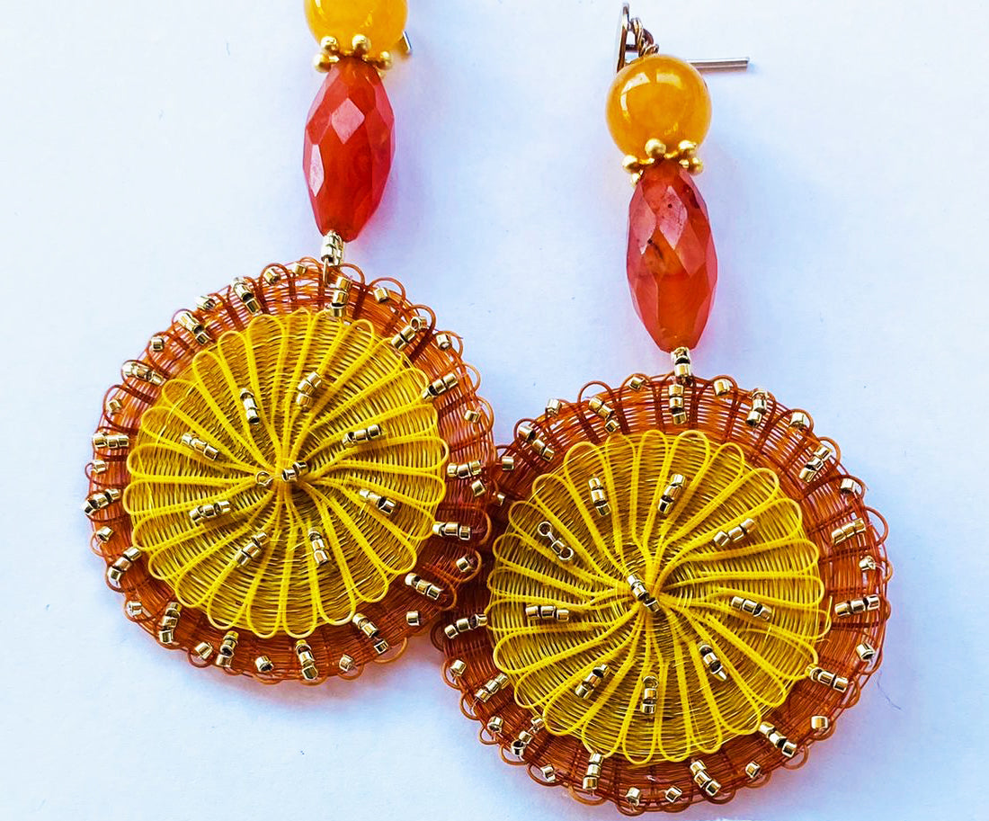 Crin Earrings with Copper Beads by Chantal Bernsau - Autumn Gold and Orange