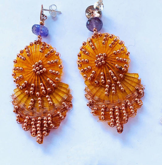 Crin Earrings with Copper Beads by Chantal Bernsau - Orange Copper