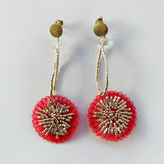 Crin Dangle Earrings with Silver Beads by Chantal Bernsau - Pink