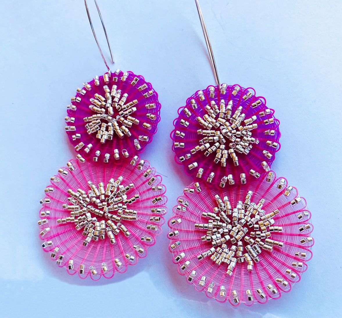Crin Earrings with Silver Beads by Chantal Bernsau- Fuschsia and Pink