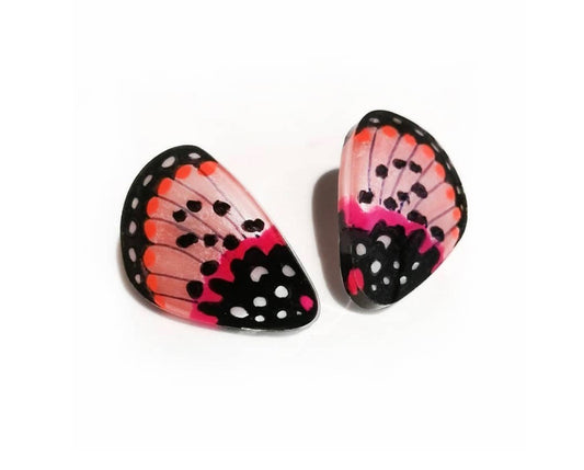 Handpainted Butterfly Earrings - Pink and Black - Acrea - Mini