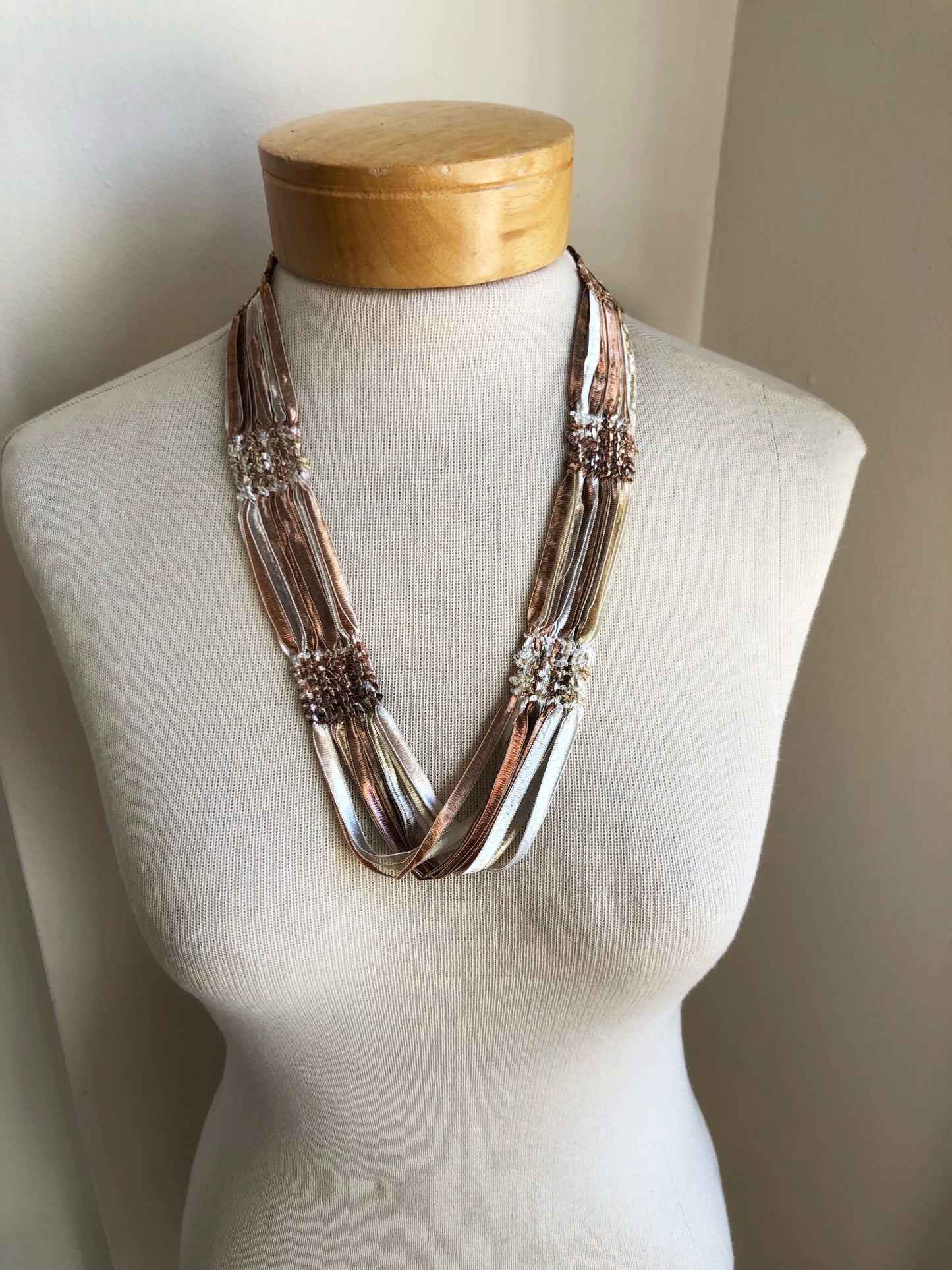 Handwoven Ribbon Necklace - Warm Neutrals