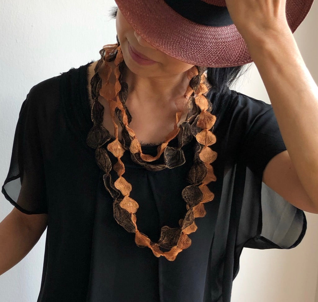 Copper and Black Silk Mesh Necklace