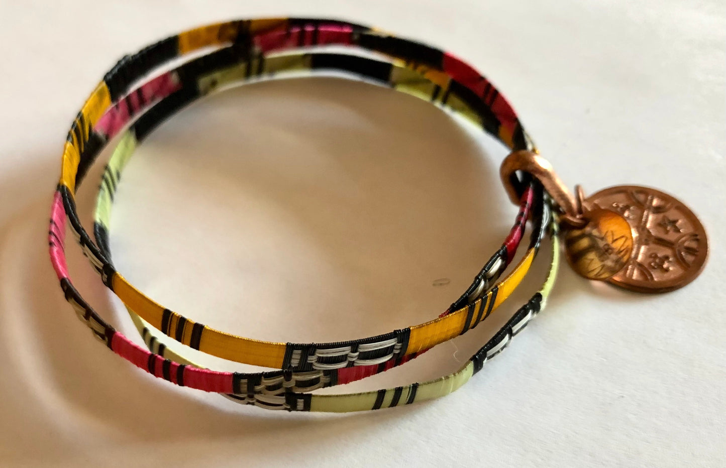 Crin Bangles and Copper Charm by Chantal Bernsau - Pink, Golden Yellow and Palest yellow